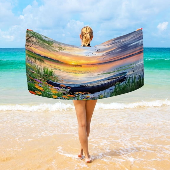 Ryvnso Lake Scene Oversized Beach Towel Microfiber Bath Blankets Swimming Fitness 37" x 74"