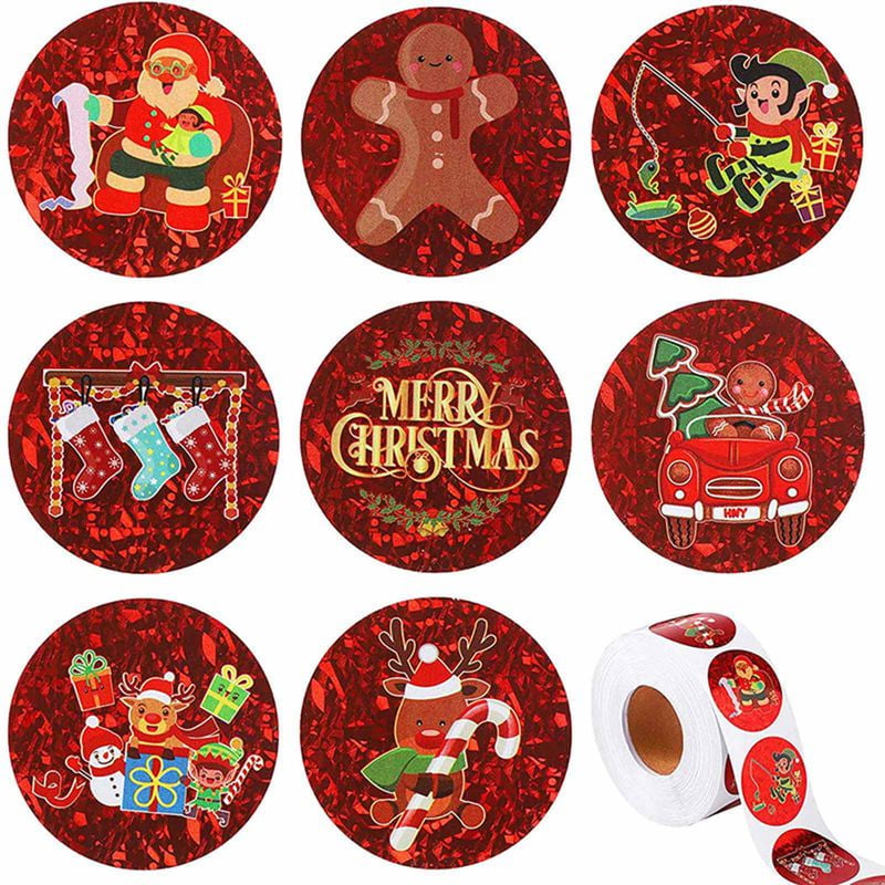 PWFE 500Pcs/Roll Merry Christmas Stickers Round Label Stickers Christmas Envelope Stickers for ...