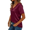 thumbnail image 2 of TaTaai Women's Lightweight Satin Shirt Short Sleeve V-Neck Button-Down Pocket Casual Office Blouse Sheen Fabric Top Gift, 2 of 8