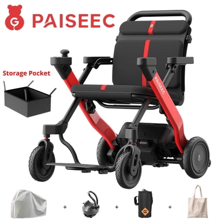 PAISEEC 2-in-1 Electric Wheelchair for Adults & Seniors, Foldable Power Wheelchair Rollator Combo with Height-Adjustable Handle, Airline Approved, 18 Miles Long Range, Red, Right-Handed