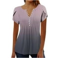 thumbnail image 2 of DDAPJ pyju Tunic Tops for Women Loose Fit Dressy Button Henley Shirts Gradient Print Short Sleeve Blouse Empire Waist Tshirt Light Purple XXL, 2 of 5