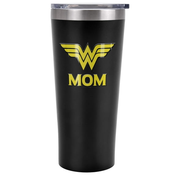 Wonder Woman Official Wonder Mom 20 oz Travel Tumbler, Stainless Steel, Vacuum Insulated with Leak Resistant Slide-Lock Lid