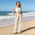 thumbnail image 2 of Nestiefly Cotton Linen Pants Women 2026 Summer Casual High Waist Straight Leg Trousers Lightweight Loose Pant with Pockets Khaki S, 2 of 7