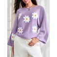 thumbnail image 5 of LMLYSoH Women Loose Knit Sweater Sweet Flower Embroidered Long Sleeve Boat Neck Pullovers Spring Fall Casual Jumpers Tops, 5 of 9