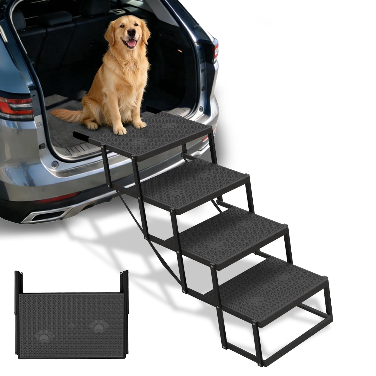 Yacona Dog Stairs for Large Dogs, 4 Steps Dog Steps for Car, Foldable Pet Steps for Truck, Supports up to 220lbs, Black