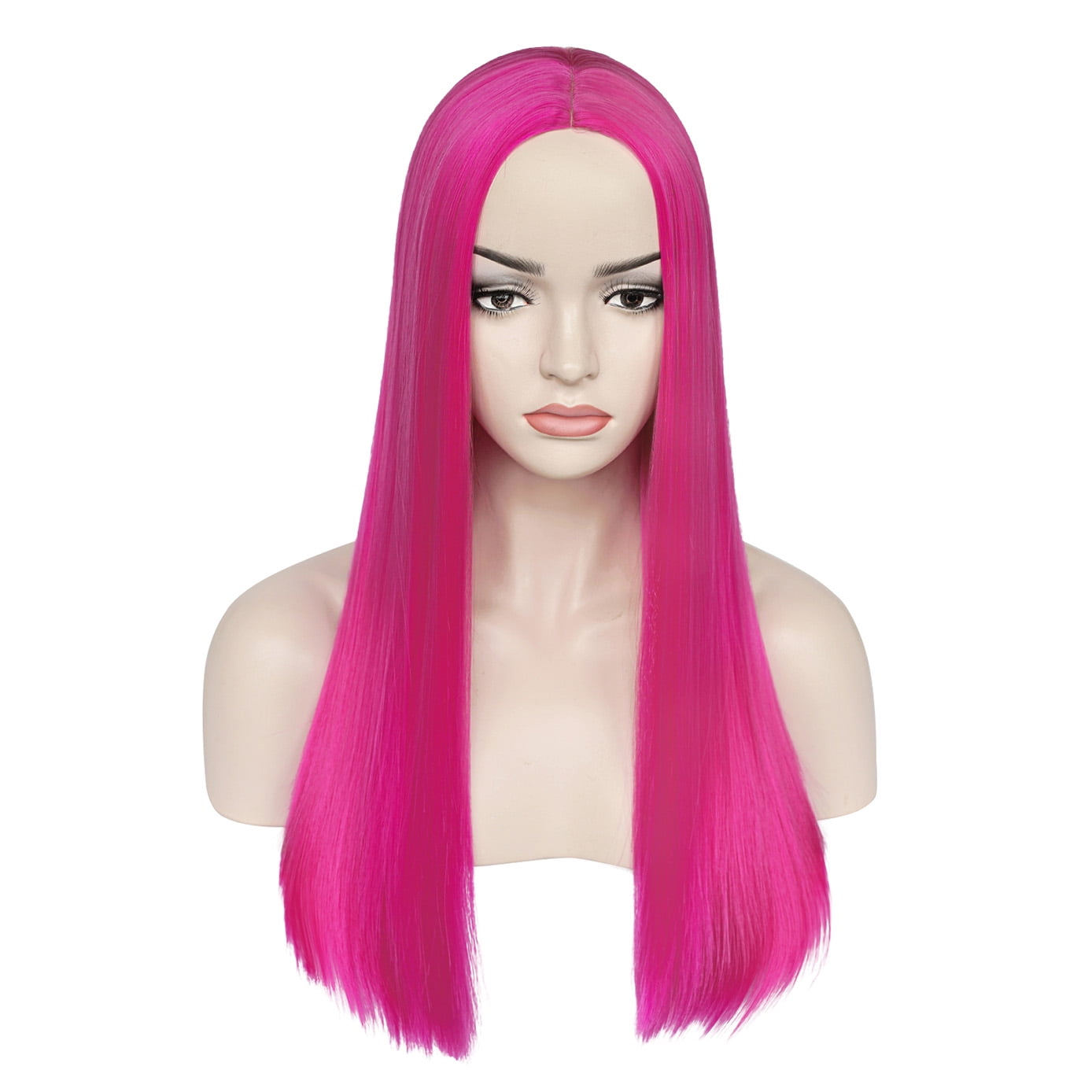 BERON Hot Pink Long Straight Wigs Charming Women Girls Middle Part Wigs Heat Resistant Synthetic Hair Wigs
