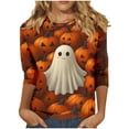 thumbnail image 2 of Womens Tops,Shirts for Women Plus Size 3/4 Sleeve Halloween Pumpkin Print Round-Neck Casual T-shirt 4-Multicolor XXL, 2 of 5