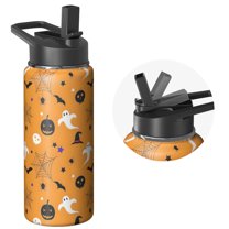 Cute Halloween Tumbler 18oz with Lid and Straw – Double Wall Stainless Steel Insulated Mug – Pumpkin Ghost Witch Design – Fall Holiday Gift for Women Men