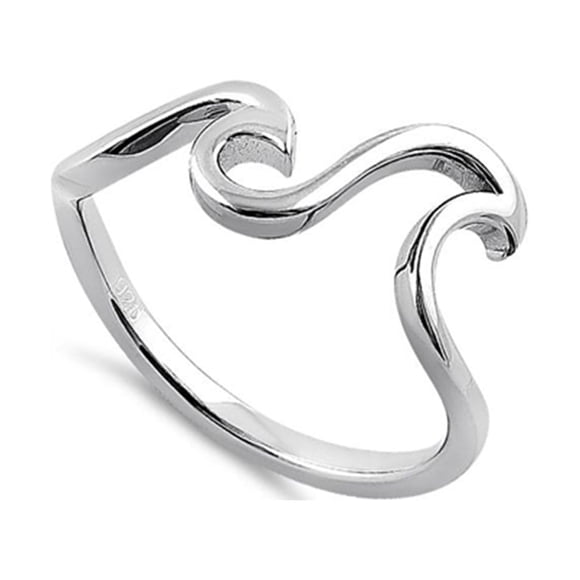 Bague de Promesse pour Femmes en Argent Sterling 925 Plaqué Platine Style Vague Océan