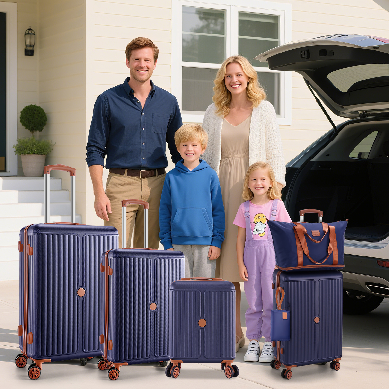 SANOPY 6-Piece Luggage Set with Cosmetic Bag & Duffle, 16” + 20” + 24” + 28” Durable ABS+PC, Smooth-Spinning Wheels & TSA Lock Included