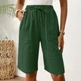 thumbnail image 5 of UAMVSH Bermuda Shorts for Women Baggy Wide Leg Beach Capri Pants with Pockets High Waist Knee Length Summer Vacation Shorts(X-Large,Army Green 2), 5 of 7