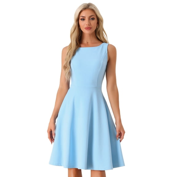 DARING DIVA Women's Boat Neck High Waisted Sleeveless Work Dresses XS Light Blue