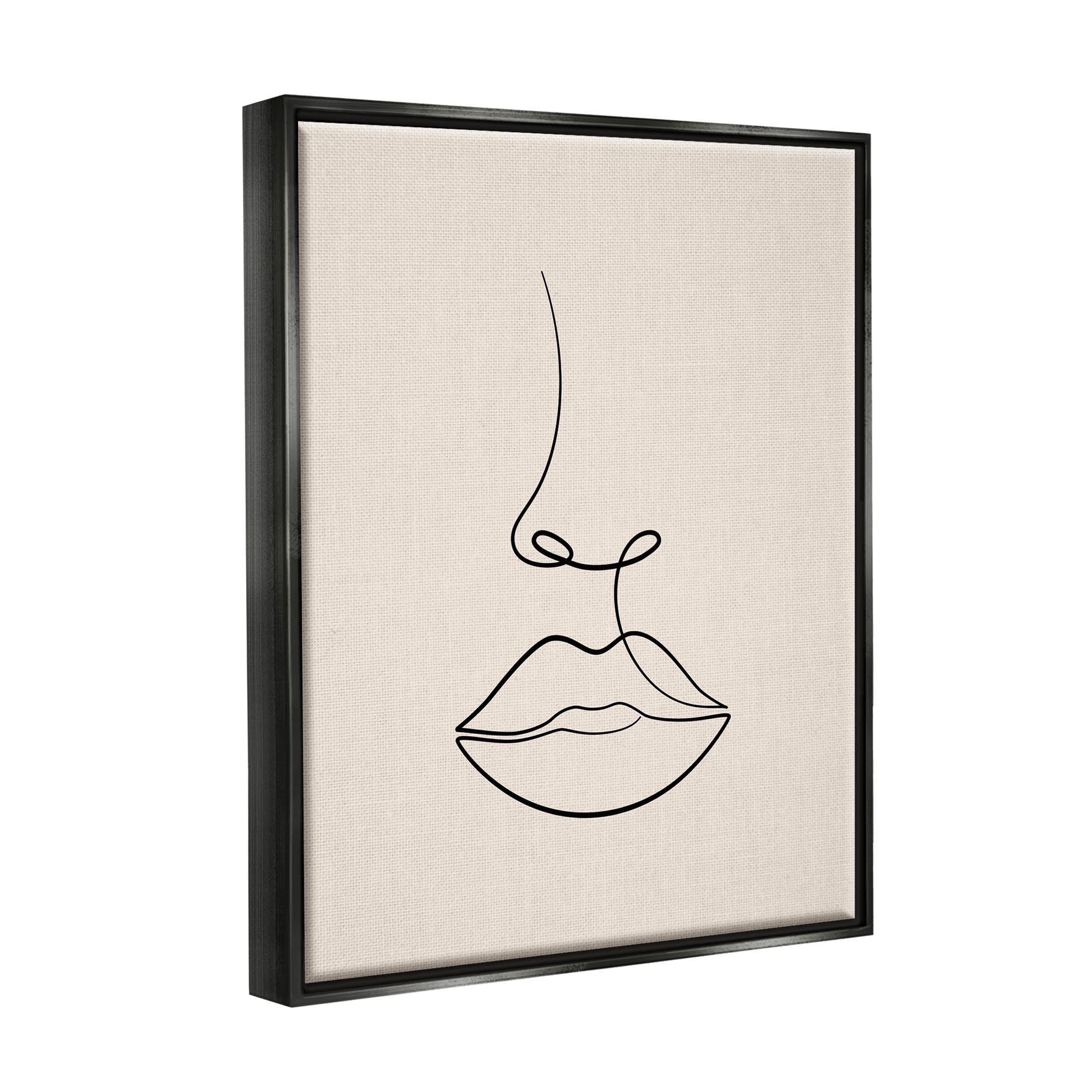 Stupell Industries Minimal Female Face Line Doodle Graphic Art Jet Black Floating Framed Canvas Print Wall Art, Design by JJ Design House LLC