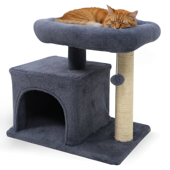 Gymax 19.5'' Small Cat Tree w/Large Padded Plush Perch Condo Sisal Scratching Posts Dark Grey