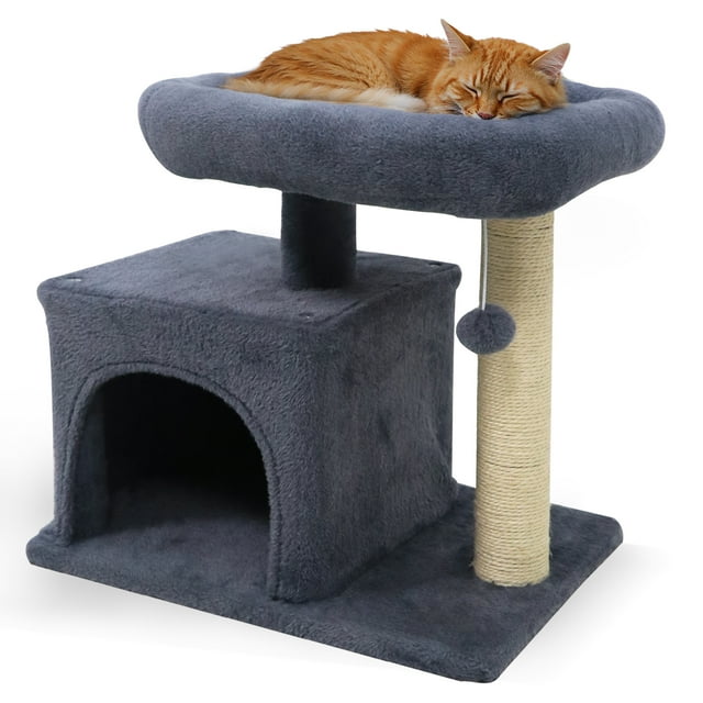 Gymax 19.5'' Small Cat Tree w/Large Padded Plush Perch Condo Sisal Scratching Posts Dark Grey