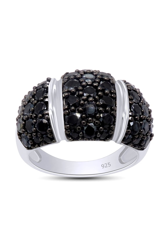 2.39 CT Round Cut Black Spinel Dome Band Engagement Ring In 14K White Gold Plated 925 Sterling Silver (Color: Black, Clarity: VVS1-VVS2, 2.39 Cttw) -4.5