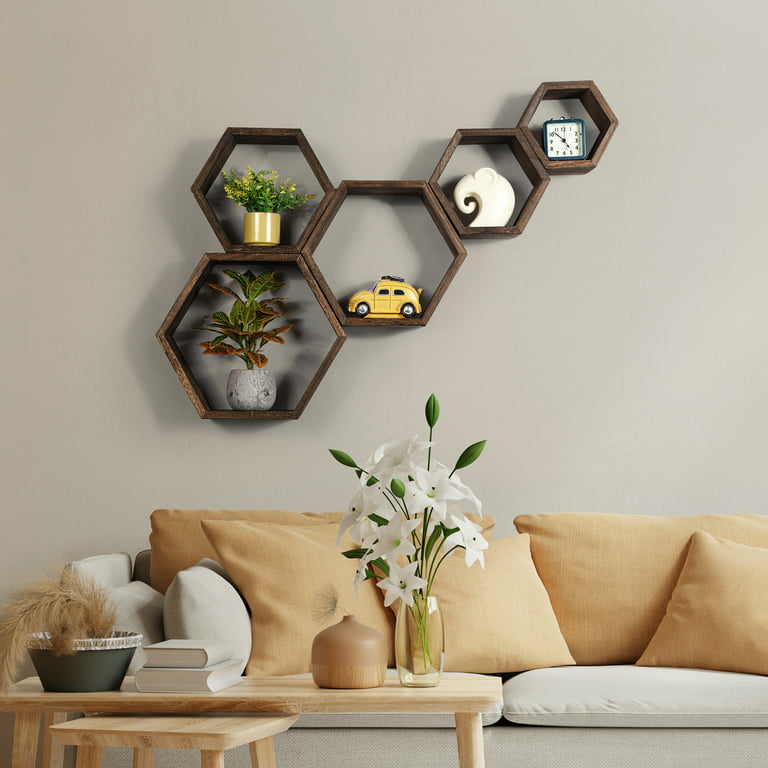 Hexagon Floating Shelves - Set of 3 - Beautiful Honeycomb Plant Wall Shelf.  Geometric Hexagon Shelves. Includes All Hanging Hardware. Boho Shelves.  Honeycomb Shelves : : Home