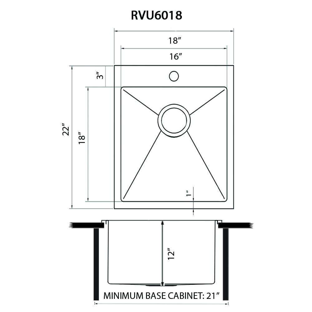 Ruvati Topmount Laundry Utility Sink 18 x 22 x 12 inch Rounded Corners Deep 16 Gauge Stainless Steel