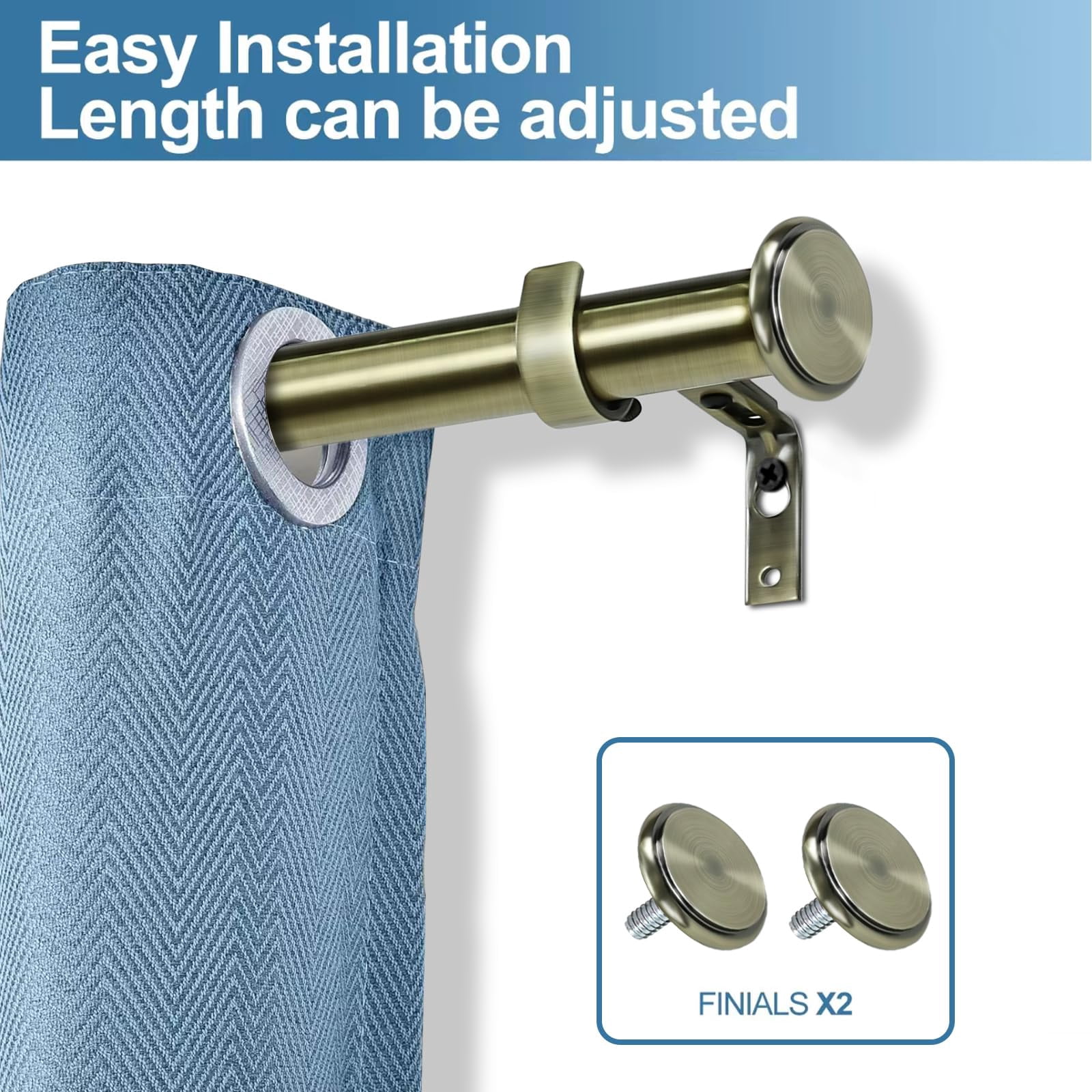 Urbanest 1" Adjustable Curtain Rod Set with Cap Finial Metal Window Drapery Rod, Modern Minimalist Design