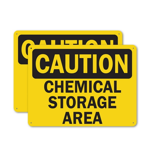 (2 Pack) Chemical Storage OSHA Caution Sign 14 Inch X 10 Inch Plastic Sign, Weather Resistant, UV Protected for Workplace, Business, and Construction Site, Made in the USA