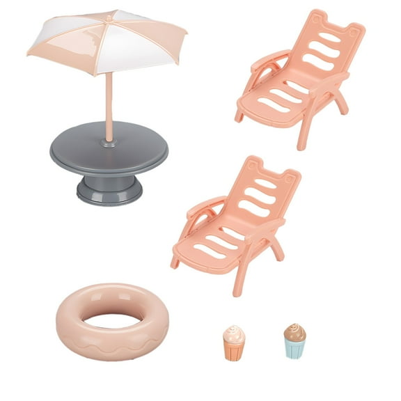 Beach Chair Set Beach Table for Doll House Doll Beach Sunshade Props Doll House Table Chair Models Simulated Beach Chair Playing House Decor Miniature Furnishings Home Decor