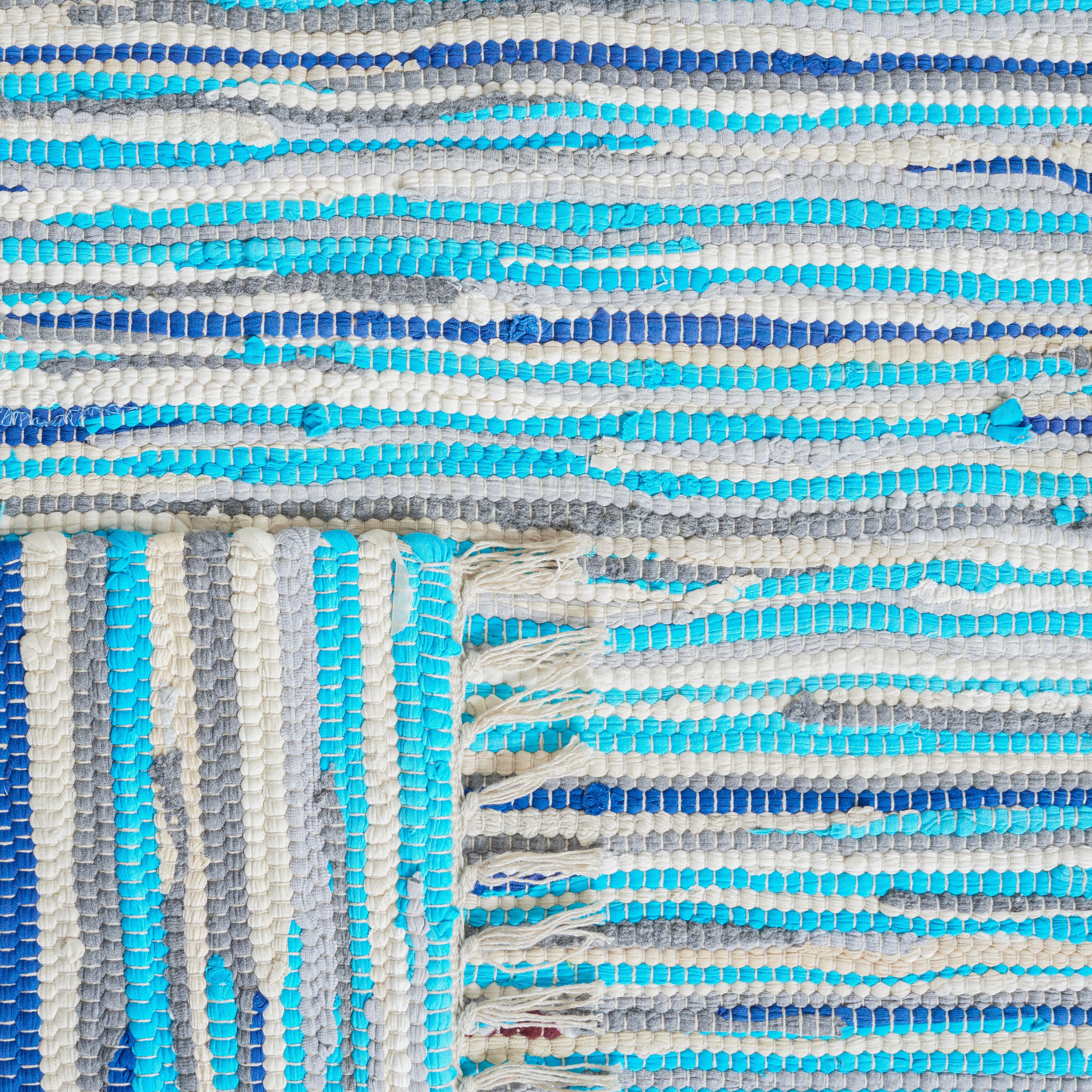 SAFAVIEH Rag Elena Striped Cotton Area Rug, Turquoise/Multi, 4' x 4' Round