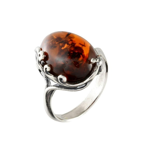 HolidayGiftShops Sterling Silver and Baltic Cherry Amber Adult Ring Dana- size 6