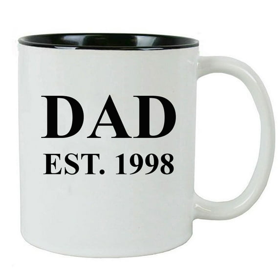 Dad Established Dad EST. 1998 11 Ounce Ceramic Coffee Mug with C-Handle, Black - By CustomGiftsNow