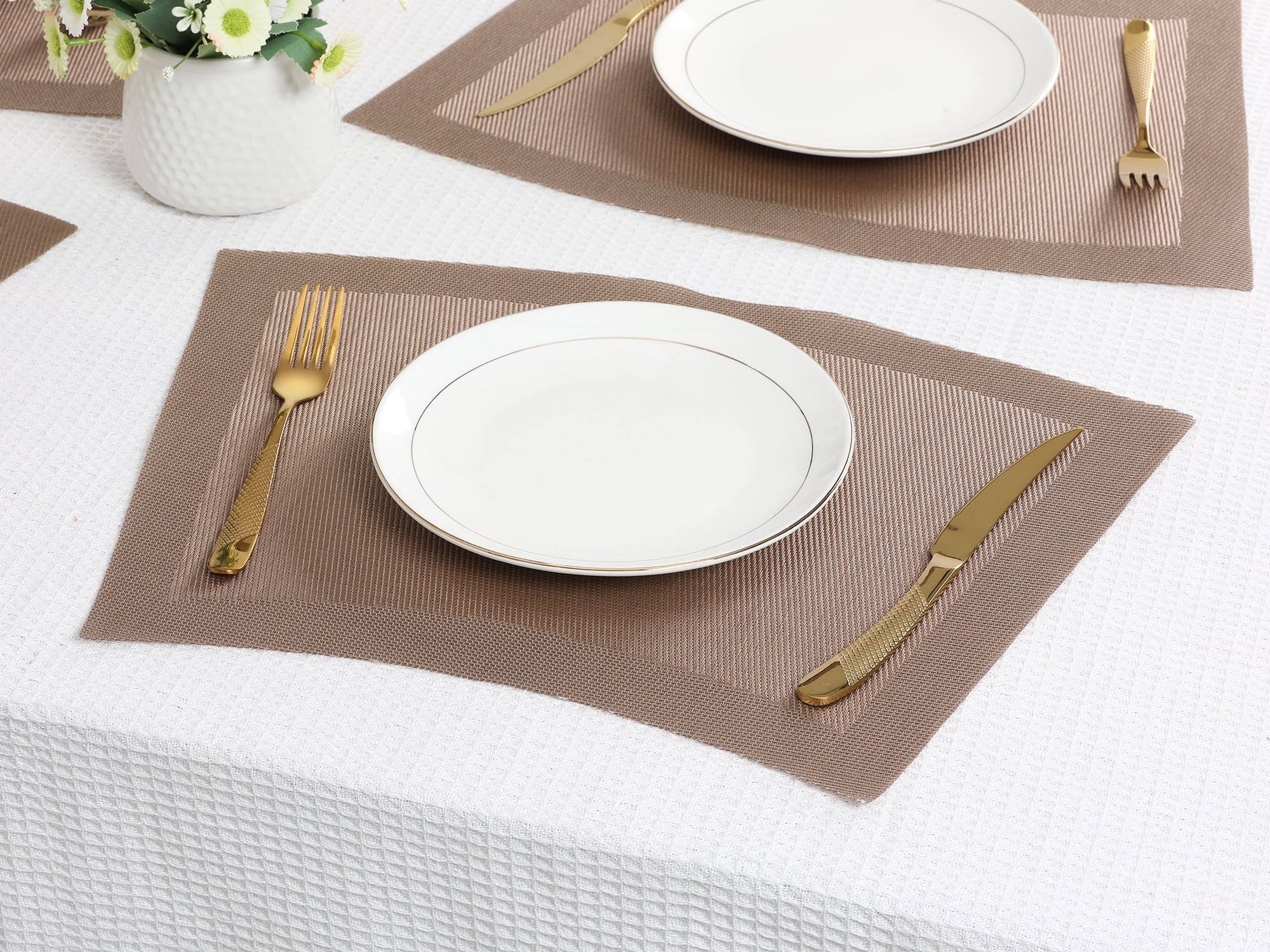 Unique Bargains Set of 8 Placemats Washable Heat Resistant Table Placemats Khaki 18x13in