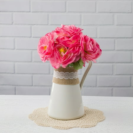 Tall Flower Arrangement Quasimoon Fuchsia Buttercup, Realistic 7 Flower Stem Wedding Silk Floral for Crafting, 4.25