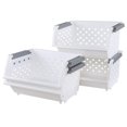 thumbnail image 2 of Lasbily Set of 4 Plastic Stackable Storage Baskets, Stackable Organizer Bins for Kitchen, Pantry and Bathroom, White, 2 of 11