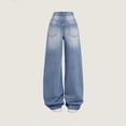 thumbnail image 2 of YUANxueke Girls High Waist Jeans Fashion Straight Wide Leg Denim Pants Casual Fall Winter Outfit Trousers, 2 of 6