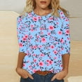 thumbnail image 2 of 3/4 Sleeve Shirts for Womens Tops Casual Plus Size Floral Crewneck Tee Shirt Loose Comfy Tunic Top, 2 of 5