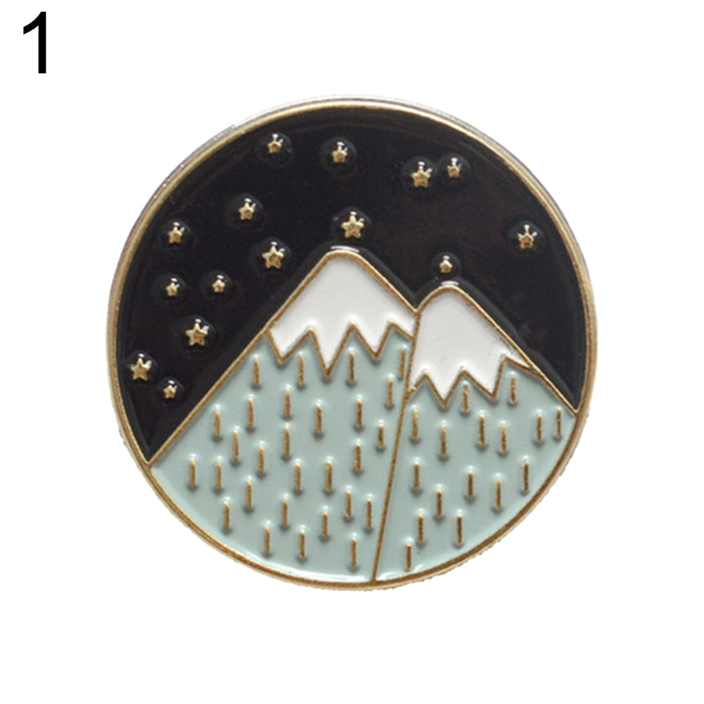 BrawljRORty Brooch Pin Cartoon Mountain Moon Star Enamel Round Brooch Pin Badge Clothes Backpack Decor 