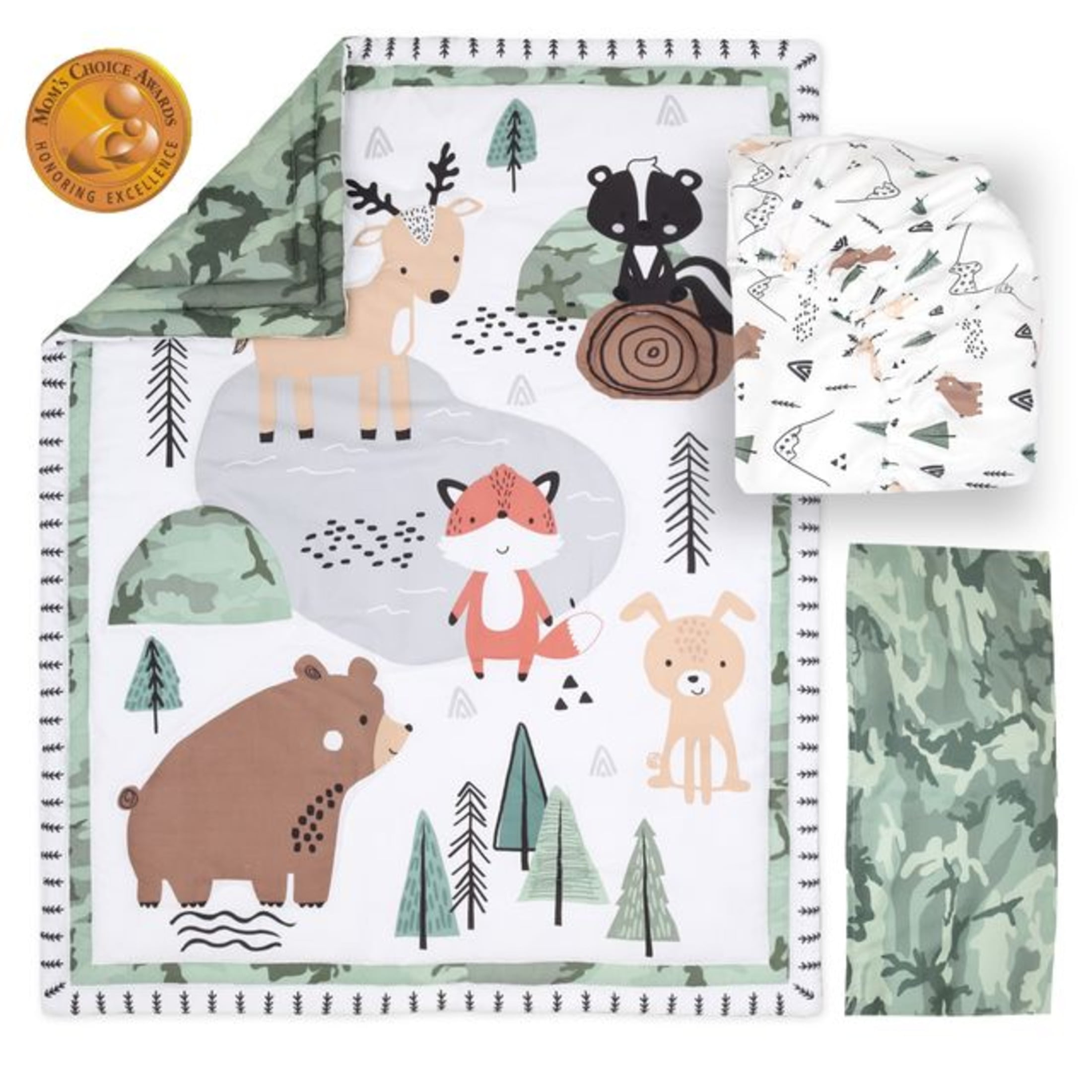The Peanutshell Woodland Camo Crib Bedding Set for Baby Boys, 3 Piece Nursery Bed Set, Crib Comforter, Fitted Sheet, Crib Skirt