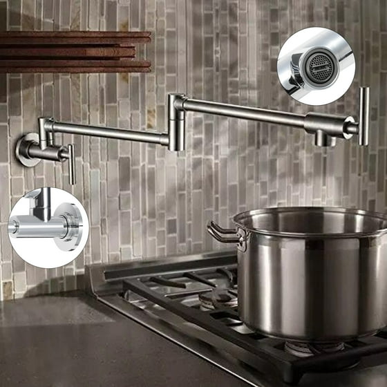 Solid Brass Folding Swing Arm Wall Mount Pot Filler Kitchen Faucet