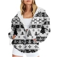 thumbnail image 1 of Sudadera con capucha y manga larga para mujer, informal, con estampado navideño, cremallera, manga larga, poliéster, 1 of 6