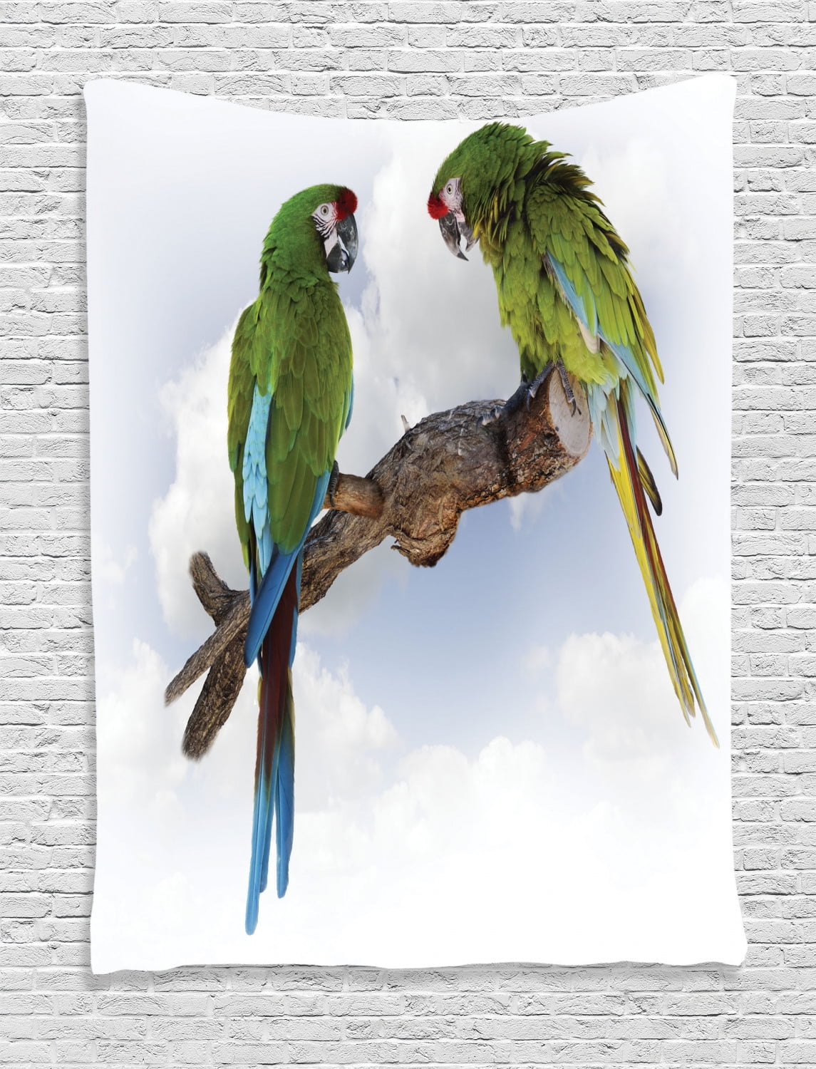 Parrots Decor Wall Hanging Tapestry, Two Parrot Macaw On A Branch