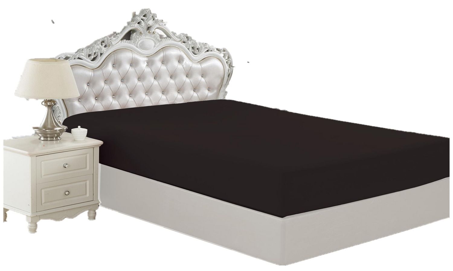 Drap-housse en bambou massif ultra doux et soyeux à poche profonde, couleur noire, pour toutes les saisons