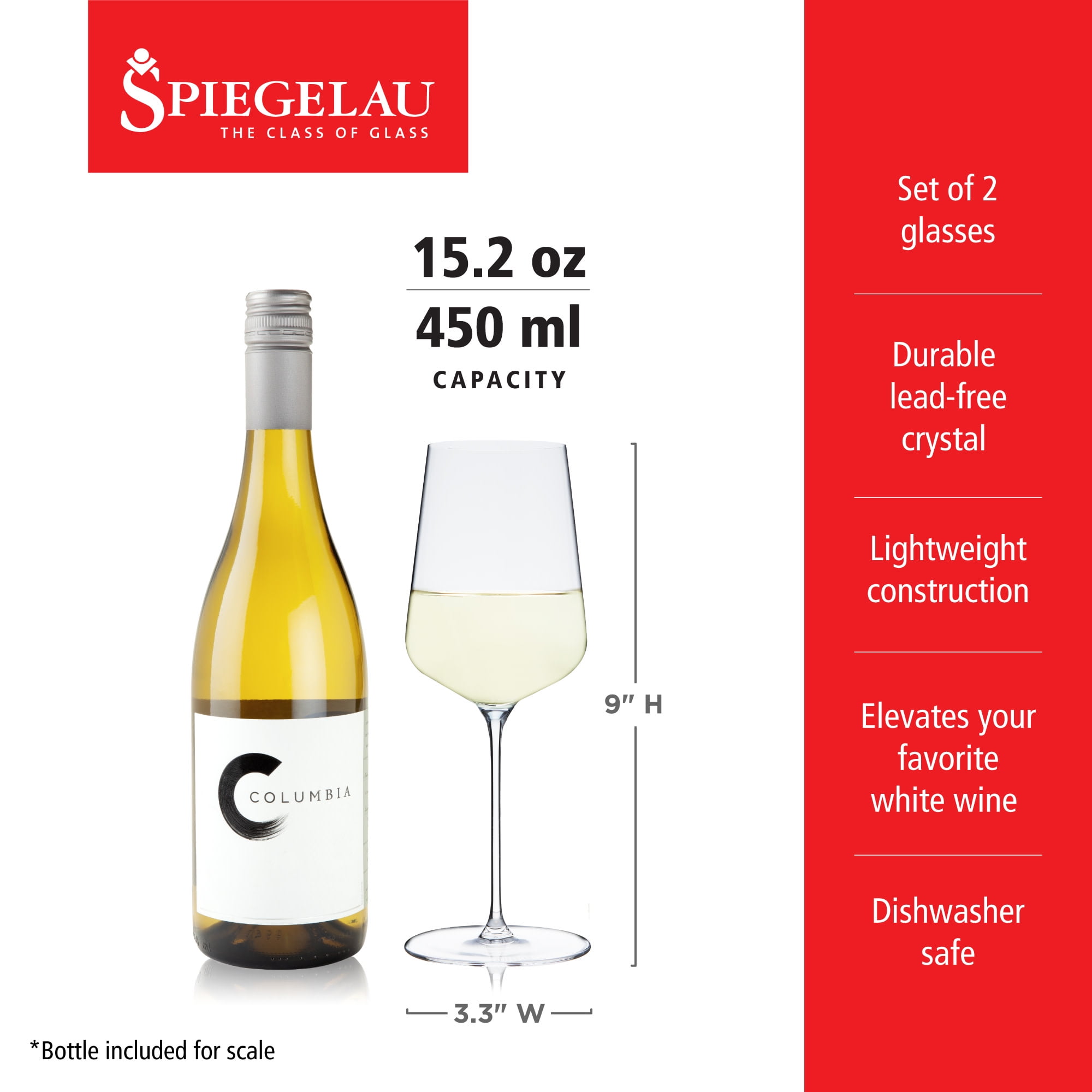 Spiegelau Definition White Wine Glasses for Wedding Gifts, 15.2oz, Set of 2