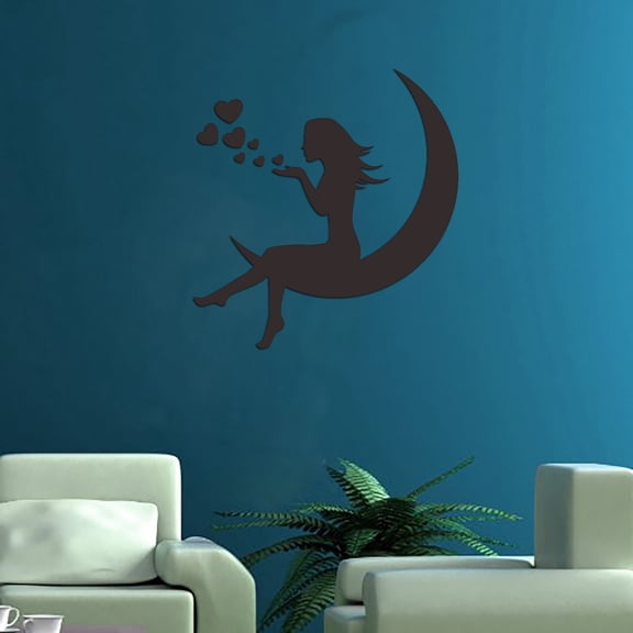 Xloro 3D Wall Sticker Acrylic Wall Decor Fairy on Moon Beauty Blowing Heart Removable Self-Adhesive Wall Decal for Bedroom Living Room Home Decoration (1Pc 7.47"x7.87")