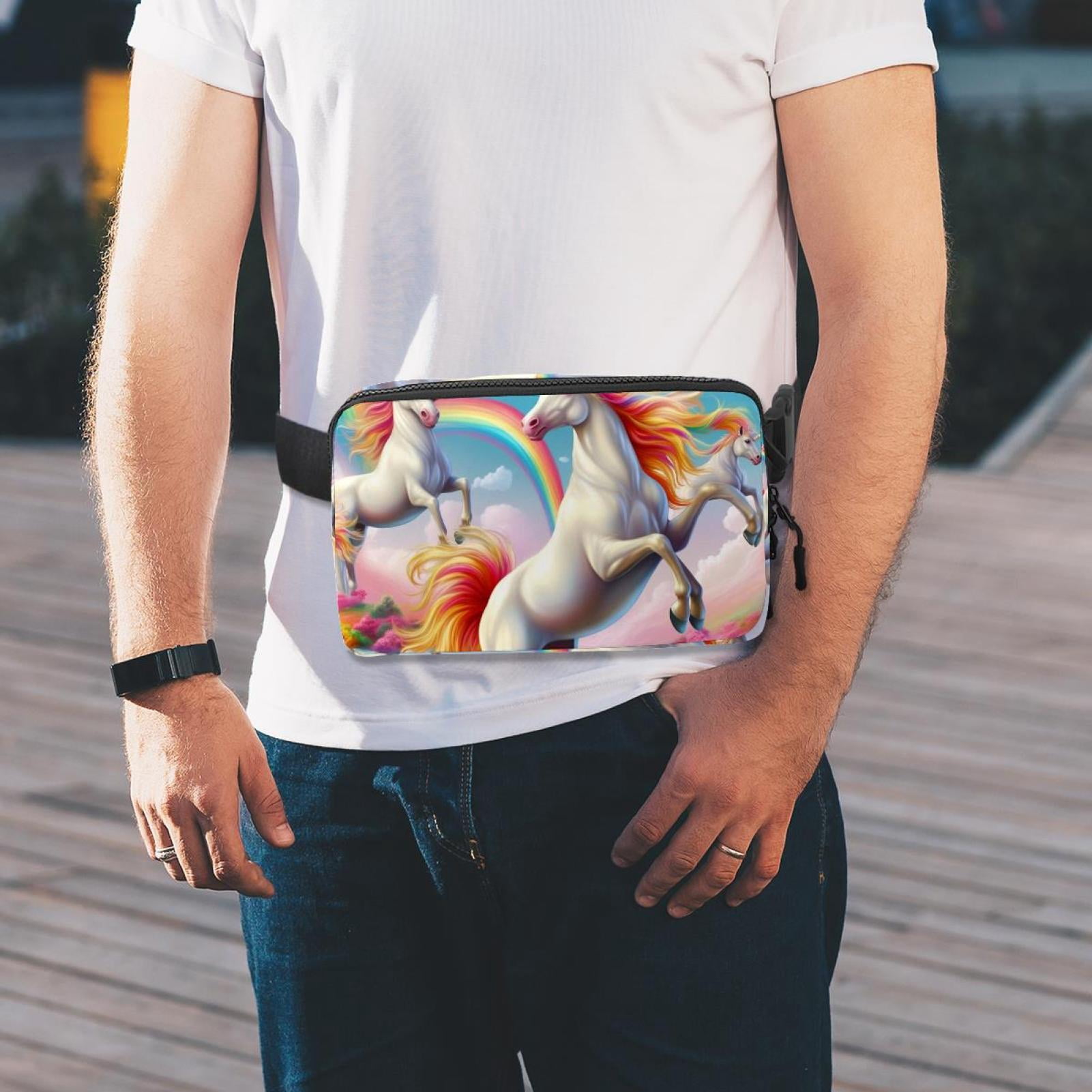 Rainbow Unicorns Lightweight Adjustable Waist Pack with Extension Strap for Unisex, Fanny Packs, Fanny Bag