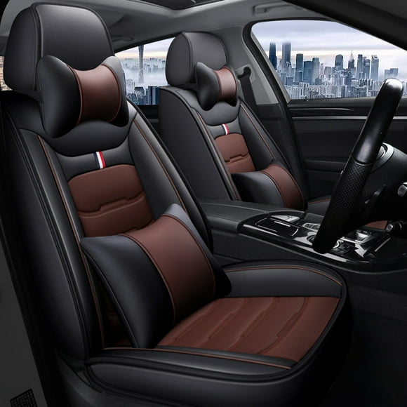Maidao Car Seat Covers Full Set for Volkswagen for ID.4 2020-Present 5 Seats Compatible Airbag Waterproof Premium Leather Front and Back Seat Protectors with Pillows Black and Coffee