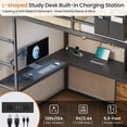 thumbnail image 4 of Loft Bed Full Size with L-Shaped Desk and 6 Storage Drawers and LED Lights, Metal Loft Full Beds with Charging Station, Bookcase Storage, 2 Shelves, Clothing Rack and Ladder for Teen, Black, 4 of 11
