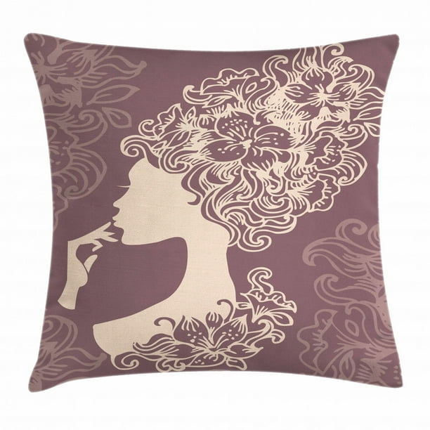 Vintage Woman Throw Pillow Cushion Cover Woman Silhouette With Flowered Hair Style Abstract Beauty Image Decorative Square Accent Pillow Case 20 X 20 Inches Mauve Taupe And Beige By Ambesonne Walmart Com
