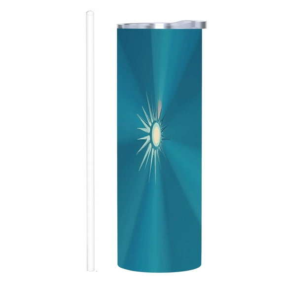 20 oz Stainless Steel Insulated Tumbler - Blue & White Design Screw - On Lid & Straw Perfect for Home Office & Travel