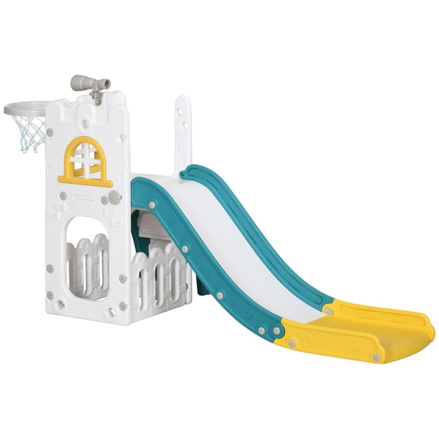 Qaba 5-in-1 Yellow Activity Climber with Slide, Basketball & Telescope - Indoor Play Structure for Ages 1-3 – Safe & Fun!