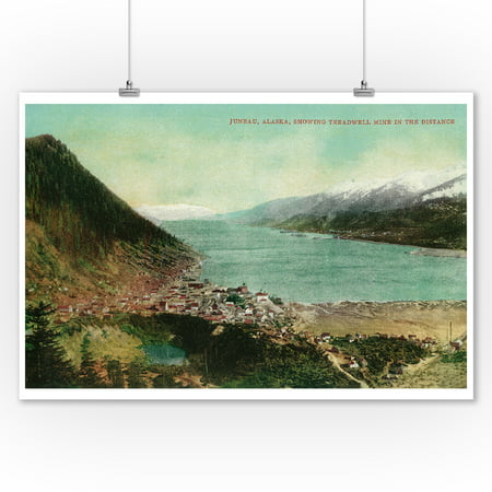 Juneau, Alaska Town View with Treadwell Mine in Distance (9x12 Art Print, Wall Decor Travel