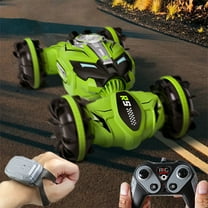 ​Amphibious RC Stunt Car Kit - 40m Gesture   Watch Control, Water/Land Driving Dual-Remote Gift Age 6 ​​ Green