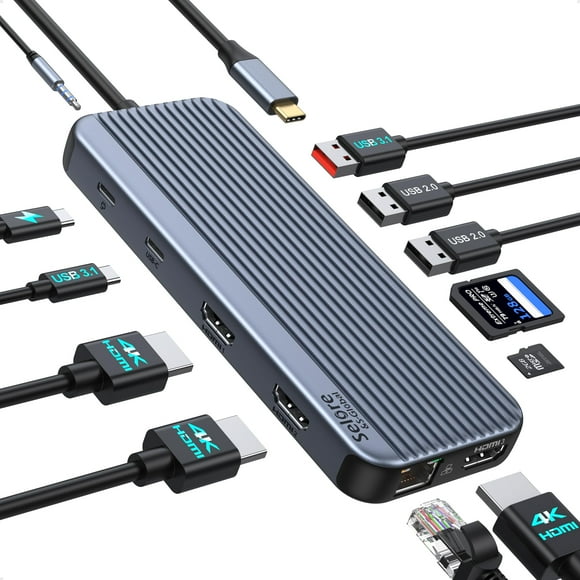 Estación de acoplamiento Selore 12 en 1 USB C con 3 monitores triples HDMI
